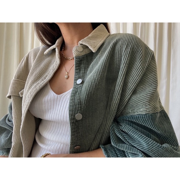 HEATHER CORDUROY SHACKET — Olive/Cream/Teal - Picture 2 of 10